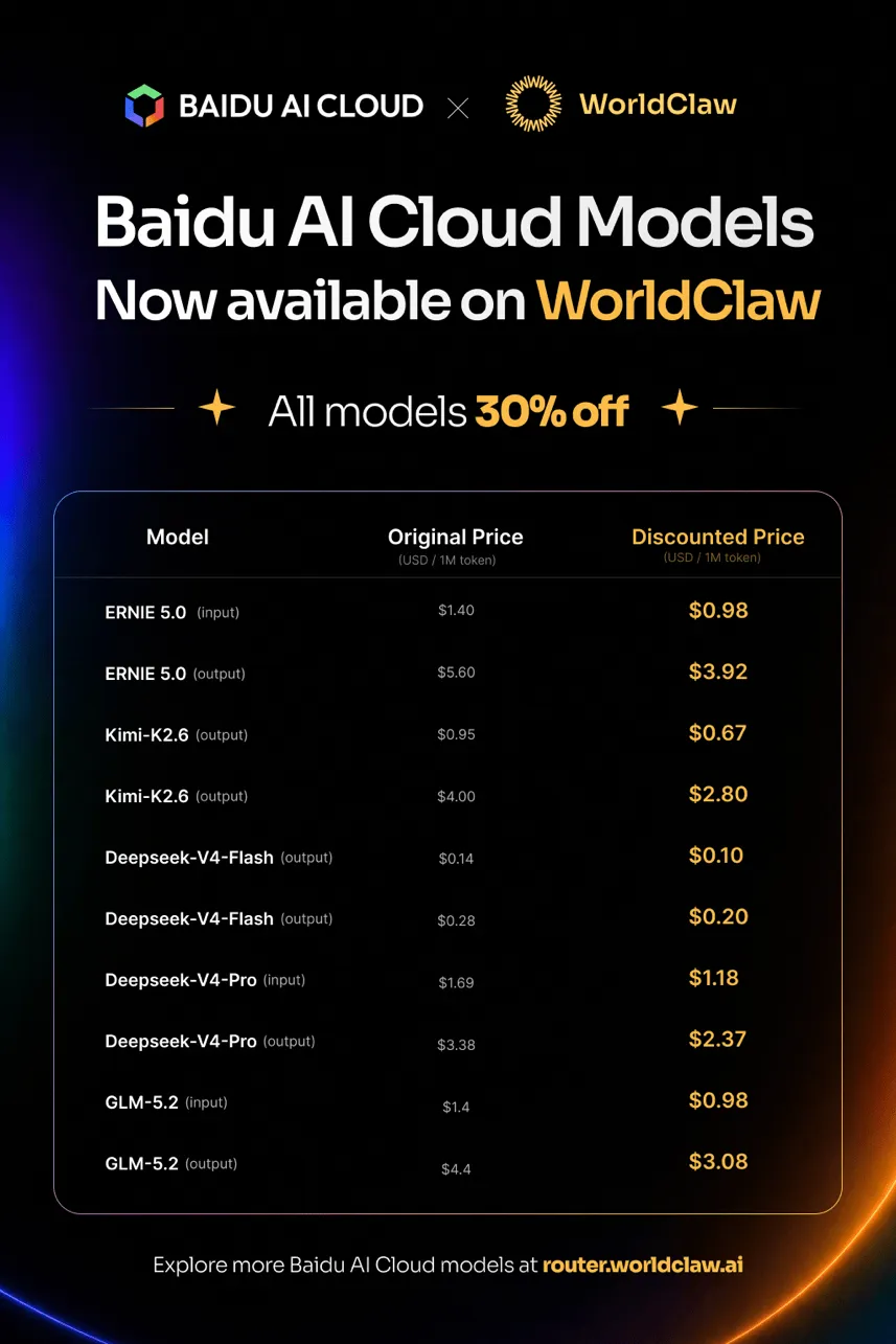 WorldClaw与百度智能云达成战略合作,文心5.0系列登陆WorldRouter