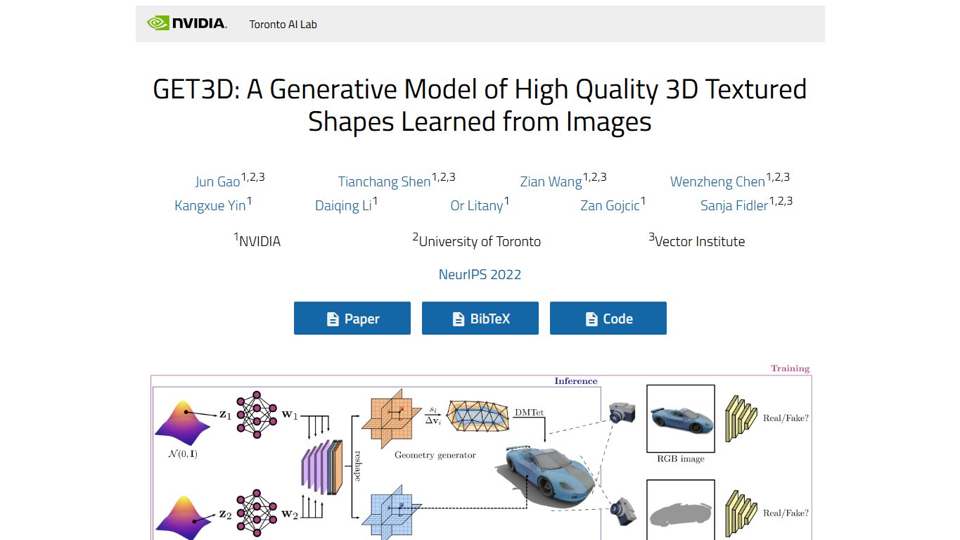 Nvidia·GET3D 官网截图