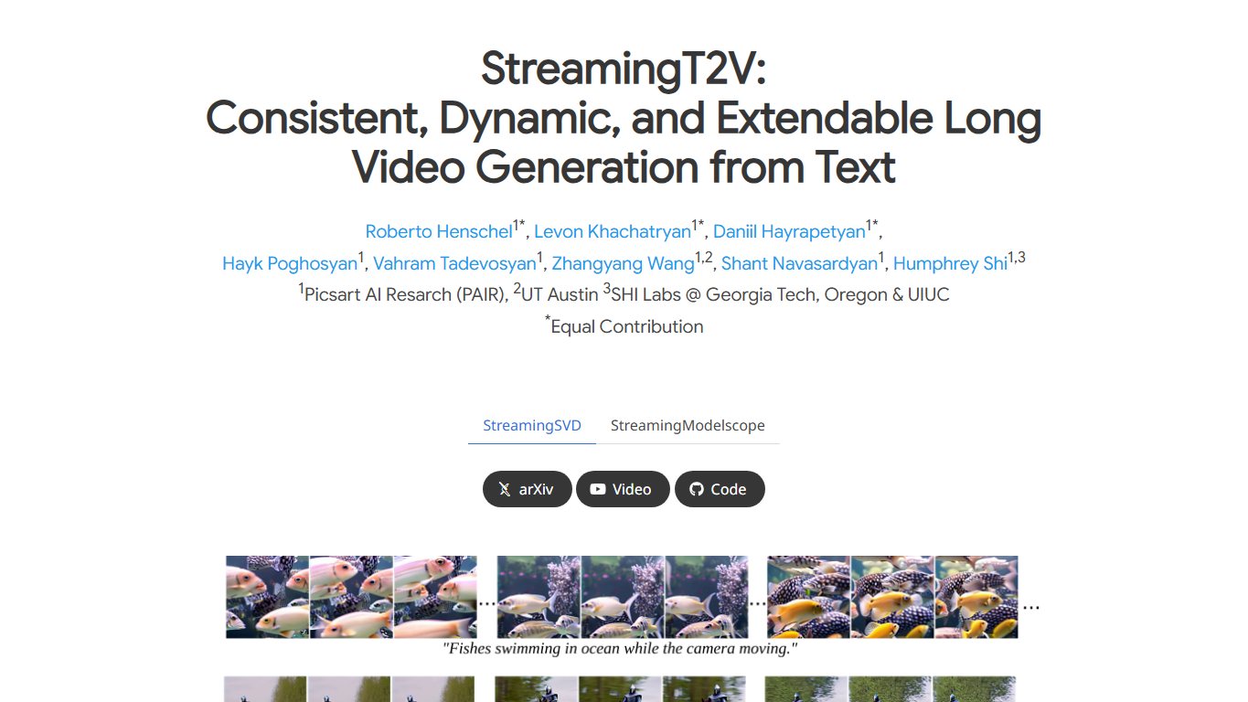 StreamingT2V 官网截图