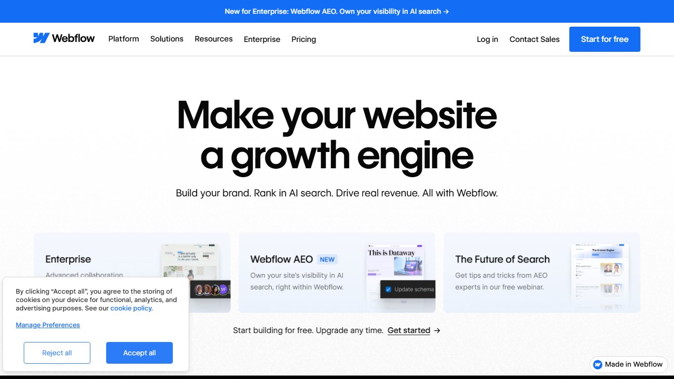 Webflow 官网截图